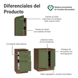 Combo Gabinete Bajo para Baño 110cm 3 Gavetas 3 Puertas Marrón/Verde Vik Madesa 01