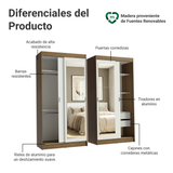 Conjunto de 2 Clósets 4 Puertas Corredizas con 2 Espejos Marrón/Blanco Tokio Madesa
