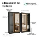Conjunto de 2 Clósets 4 Puertas Corredizas con 2 Espejos Negro/Marrón Tokio Madesa