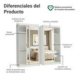 Conjunto de 2 Clósets 4 Puertas Corredizas con 4 Espejos Blanco Tokio Madesa
