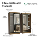 Conjunto de 2 Clósets 4 Puertas Corredizas con 4 Espejos Marrón/Negro Tokio Madesa