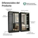 Conjunto de 2 Clósets 4 Puertas Corredizas con 4 Espejos Negro Tokio Madesa
