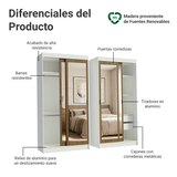 Conjunto de 2 Clósets 4 Puertas Corredizas con 4 Espejos Blanco/Marrón Tokio Madesa