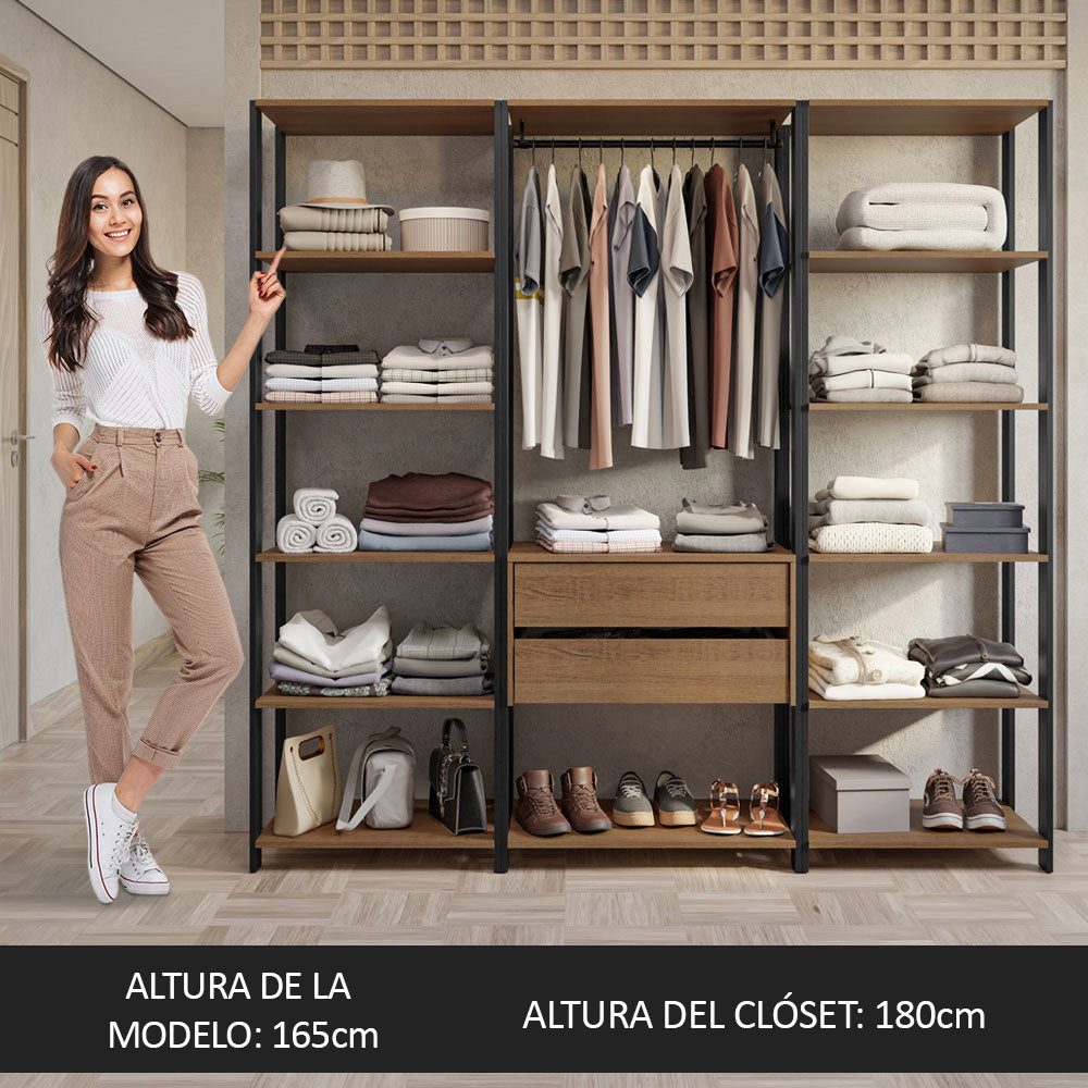 Clóset Abierto 188 cm 2 Cajones Marrón/Negro Valencia Madesa