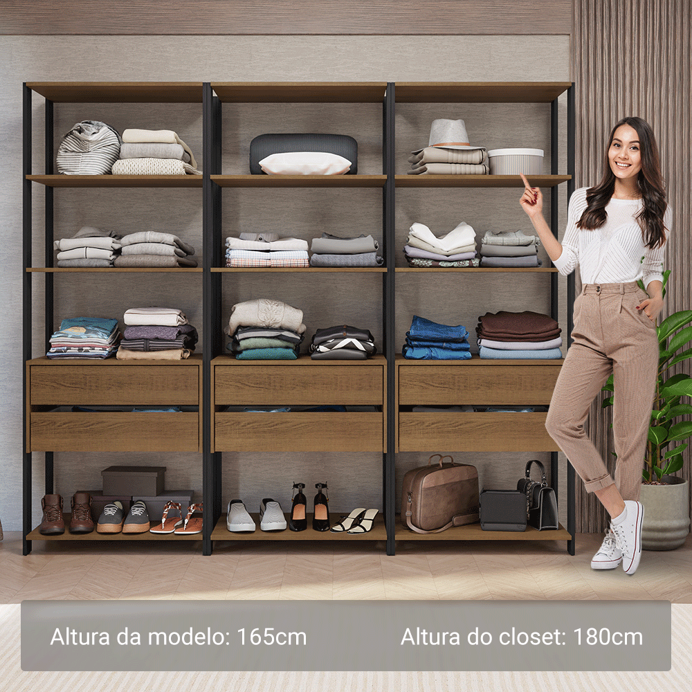 Clóset Abierto 210 cm 6 Cajones Marrón/Negro Valencia Madesa