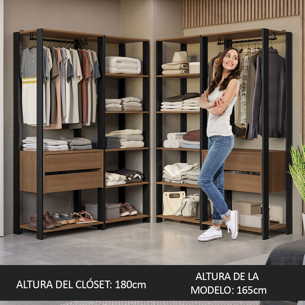 Clóset Abierto Esquinero 358 cm 4 Cajones Marrón/Negro Valencia Madesa