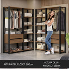 Clóset Abierto Esquinero 358 cm 4 Cajones Marrón/Negro Valencia Madesa