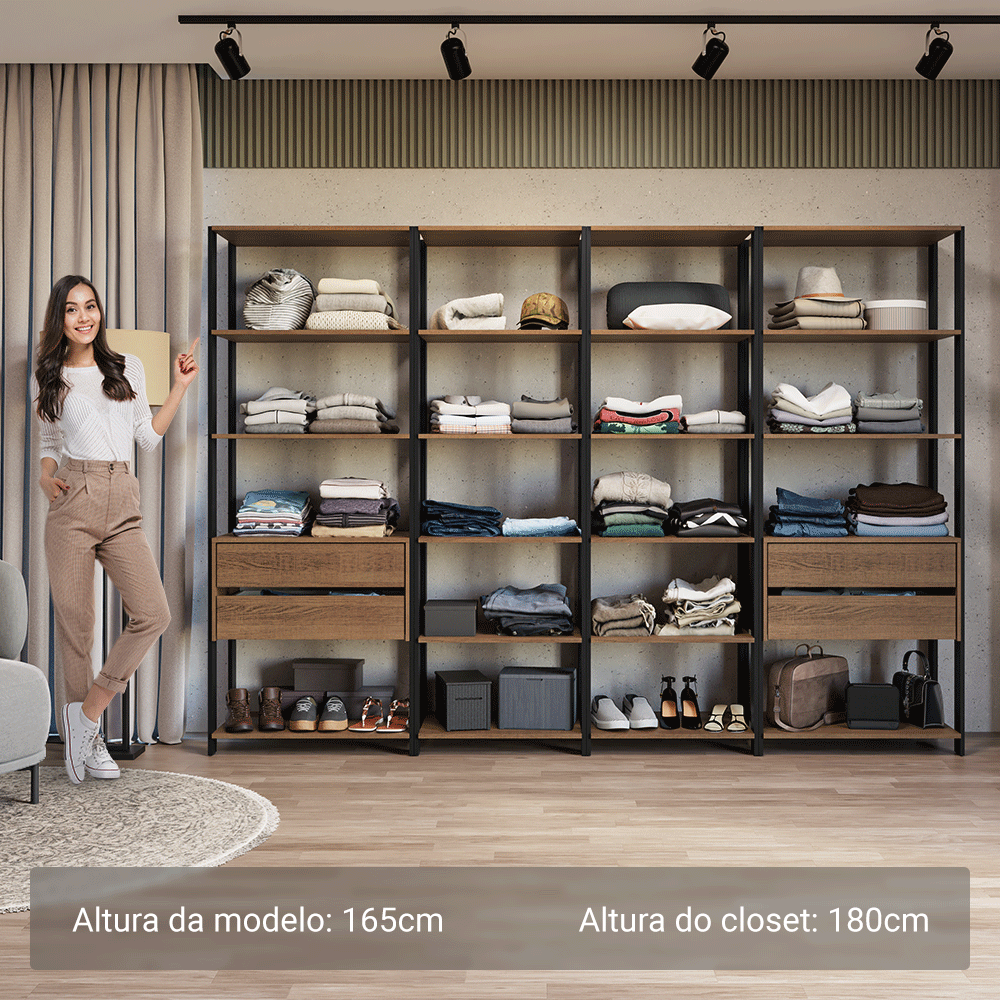 Clóset Abierto 258 cm 4 Cajones Marrón/Negro Valencia Madesa
