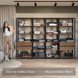 Clóset Modulado 4 Cajones 18 Niveles 258cm Marrón/Negro Valencia