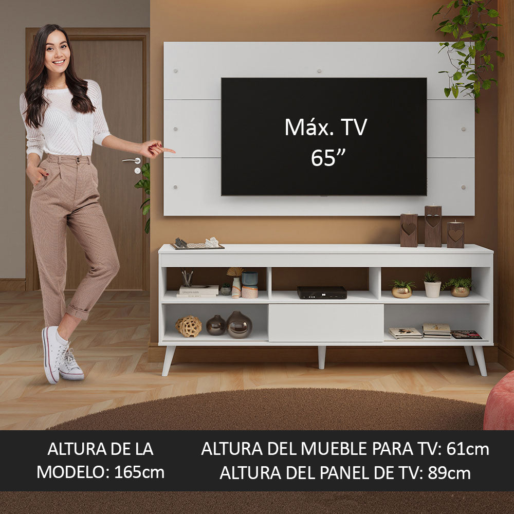 Mueble con Panel para TV hasta 65 Pulgadas con patas Blanco Detroit Madesa