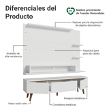 Mueble con Panel para TV hasta 60 Pulgadas 180 cm con patas Blanco/Marrón Reims Madesa