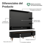 Kit Panel para TV hasta 60 Pulgadas y Rack 180 cm Negro/Marrón Reims Madesa