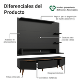 Mueble con Panel para TV hasta 60 Pulgadas 180 cm con patas Negro/Marrón Reims Madesa