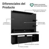 Mueble con Panel para TV hasta 60 Pulgadas 180 cm Negro Cancun Madesa