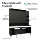 Mueble con Panel para TV hasta 60 Pulgadas 180 cm con patas Negro/Marrón Cancun Madesa