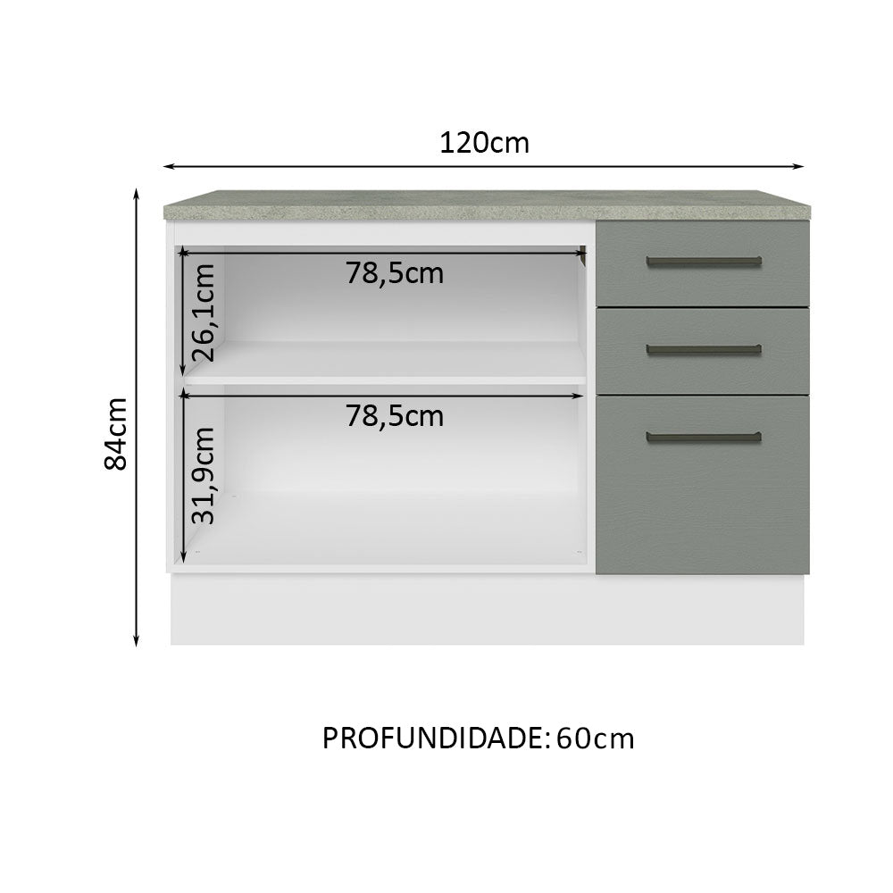 Gabinete Bajo Multiuso 120 cm 2 Puertas 3 Cajones Blanco/Gris Madesa