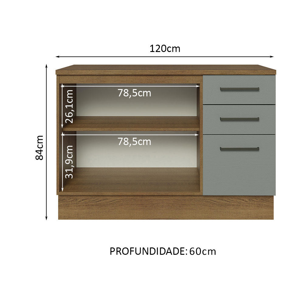Gabinete Bajo Multiuso 120 cm 2 Puertas 3 Cajones Marrón/Gris Madesa