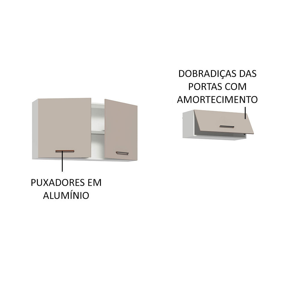 Kit 2 Gabinetes Superiores 200 cm 3 Puertas Blanco/Crema Agata Madesa