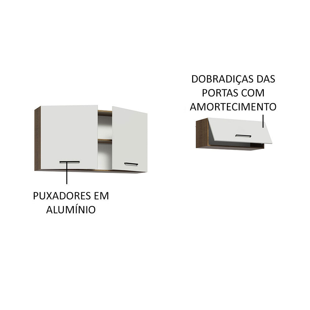 Kit 2 Gabinetes Superiores 200 cm 3 Puertas Marrón/Blanco Agata Madesa