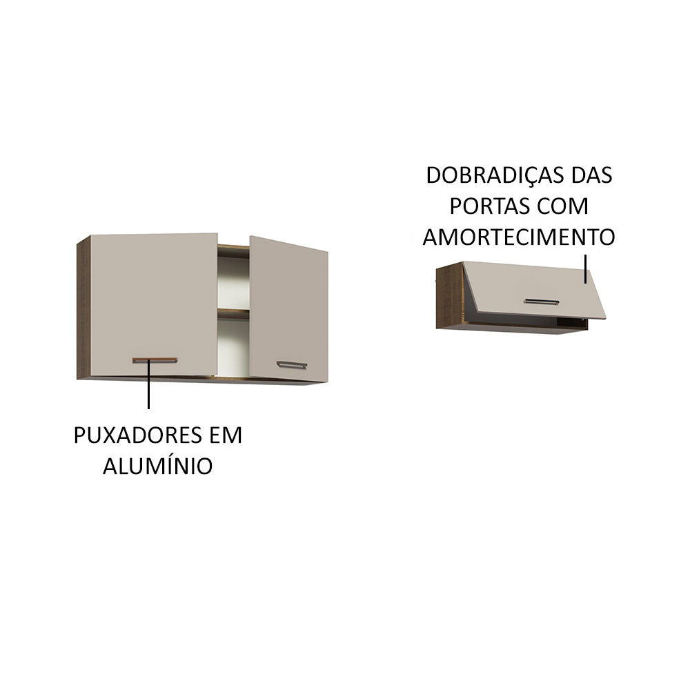 Kit 2 Gabinetes Superiores 200 cm 3 Puertas Marrón/Crema Agata Madesa