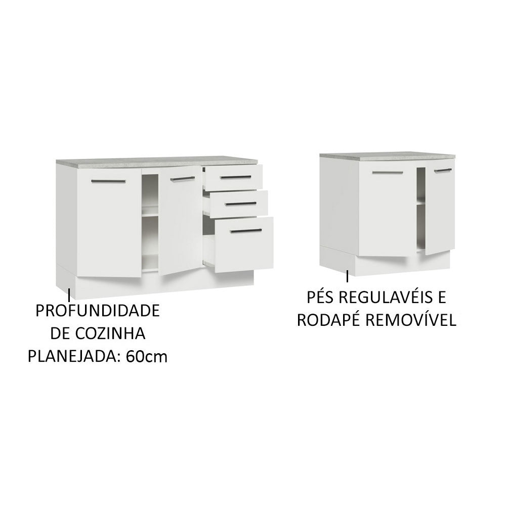 Kit 2 Gabinetes Bajos Multiuso 200 cm 4 Puertas 3 Cajones Blanco Agata Madesa