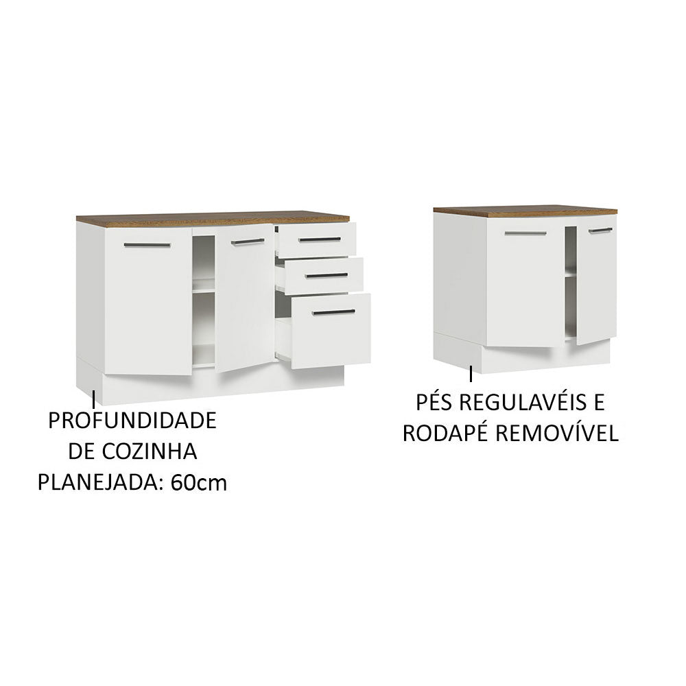 Kit 2 Gabinetes Bajos Multiuso 200 cm 4 Puertas 3 Cajones Blanco/Marrón Agata Madesa