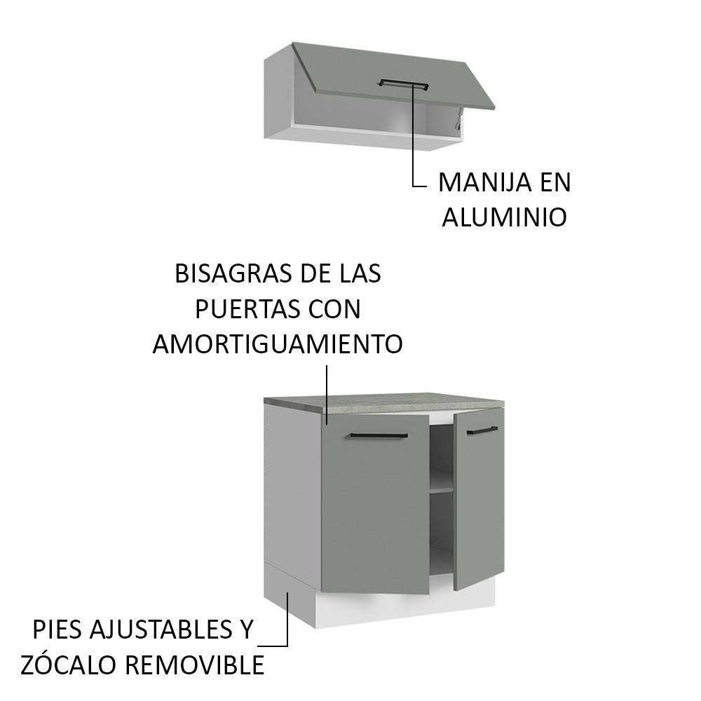 Kit Gabinete Bajo y Gabinete Superior Multiuso 80 cm Blanco/Gris Agata Madesa