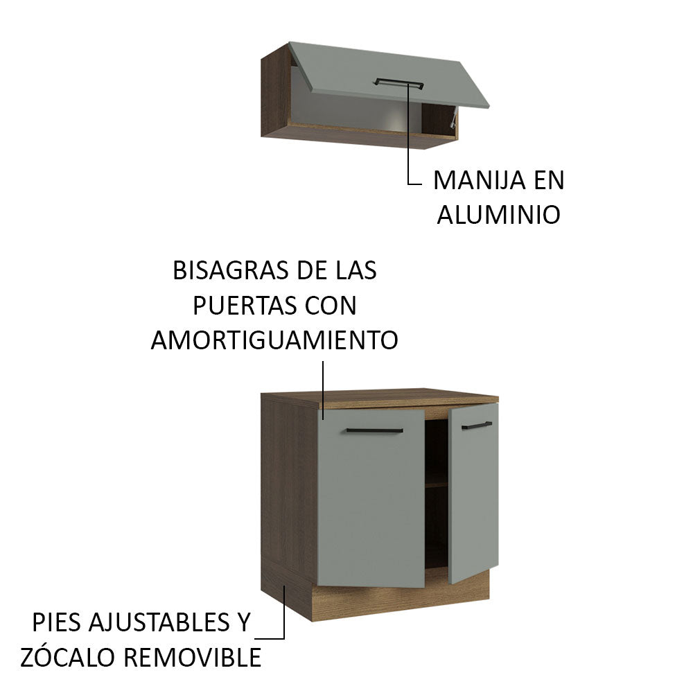 Kit Gabinete Bajo y Gabinete Superior Multiuso 80 cm Marrón/Gris Agata Madesa