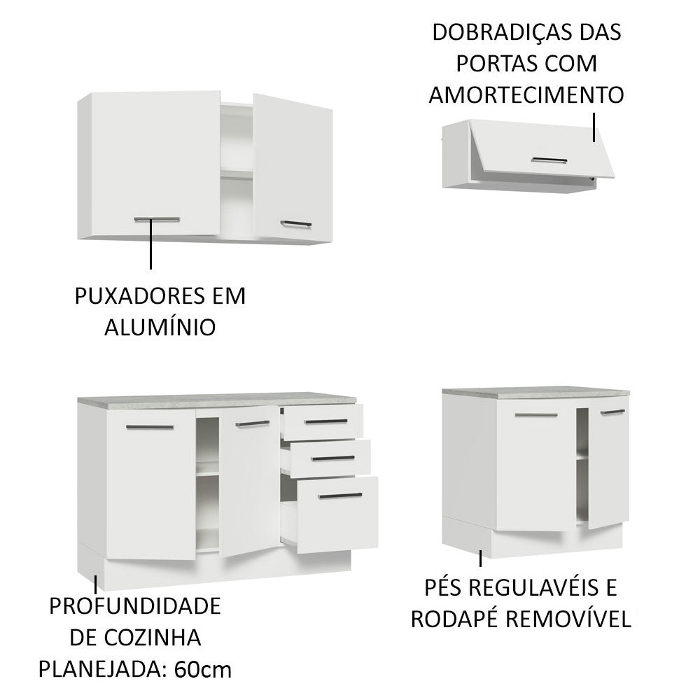 Kit 2 Gabinetes Bajos 2 Gabinetes Superiores 200 cm Blanco Agata Madesa