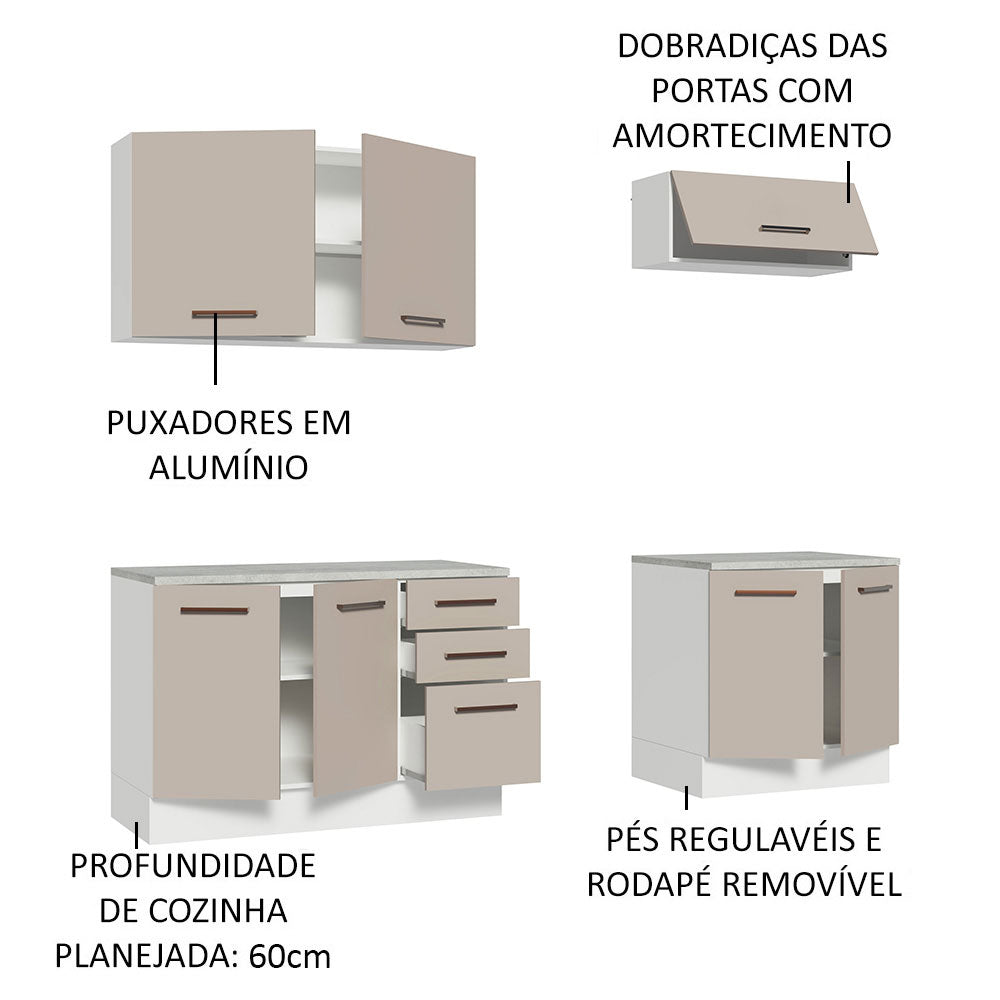 Kit 2 Gabinetes Bajos 2 Gabinetes Superiores 200 cm Blanco/Crema Agata Madesa