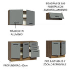 Kit Gabinete Bajo y Gabinete Superior Multiuso 200 cm Marrón/Gris Agata Madesa