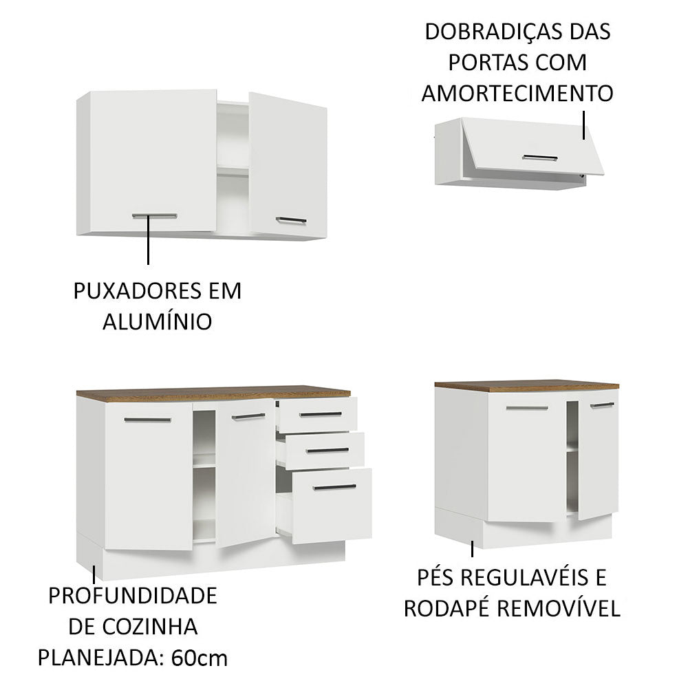 Kit 2 Gabinetes Bajos 2 Gabinetes Superiores 200 cm Blanco/Marrón Agata Madesa