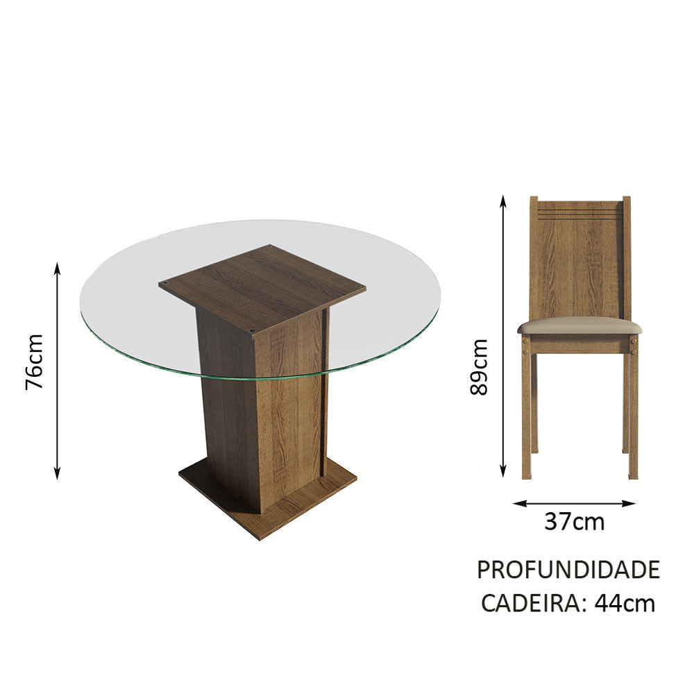 Conjunto de Comedor con Encimera Vidrio Circular 4 Sillas Marrón/Beige Paula Madesa