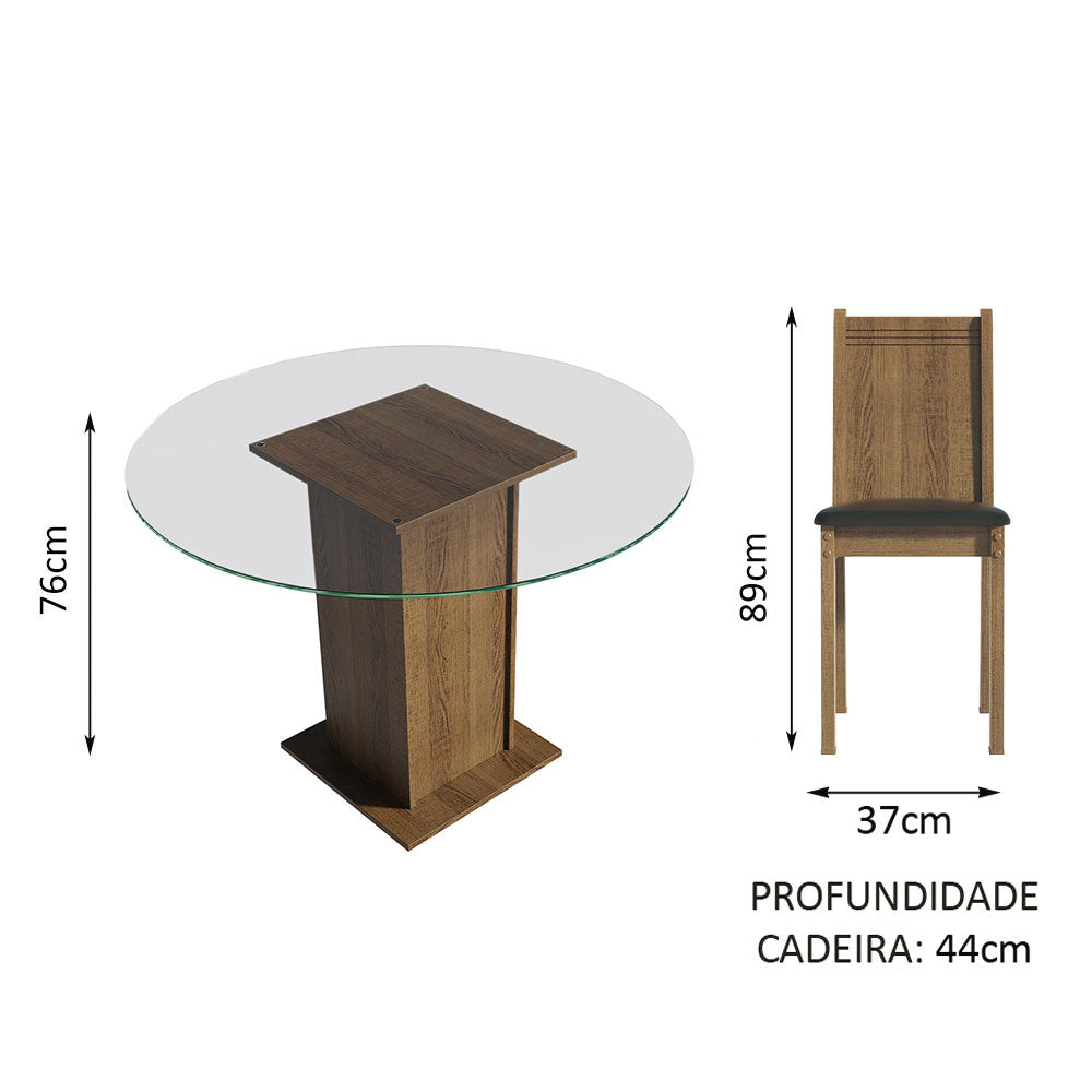 Conjunto de Comedor con Encimera Vidrio Circular 4 Sillas Marrón/Negro Paula Madesa