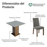 Juego de Comedor Mesa con Encimera de Madera 4 Sillas Marrón/Gris/Silver Livia