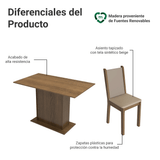Comedor Mesa con Encimera de Madera 4 Sillas Tina Madesa RB