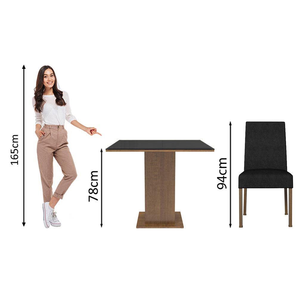 Conjunto de Comedor con Encimera Vidrio 4 Sillas Marrón/Negro/Oxford Evelin Madesa