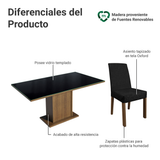 Juego de Comedor Mesa con Encimera de Vidrio 4 Sillas Marrón/Negro/Oxford Avril