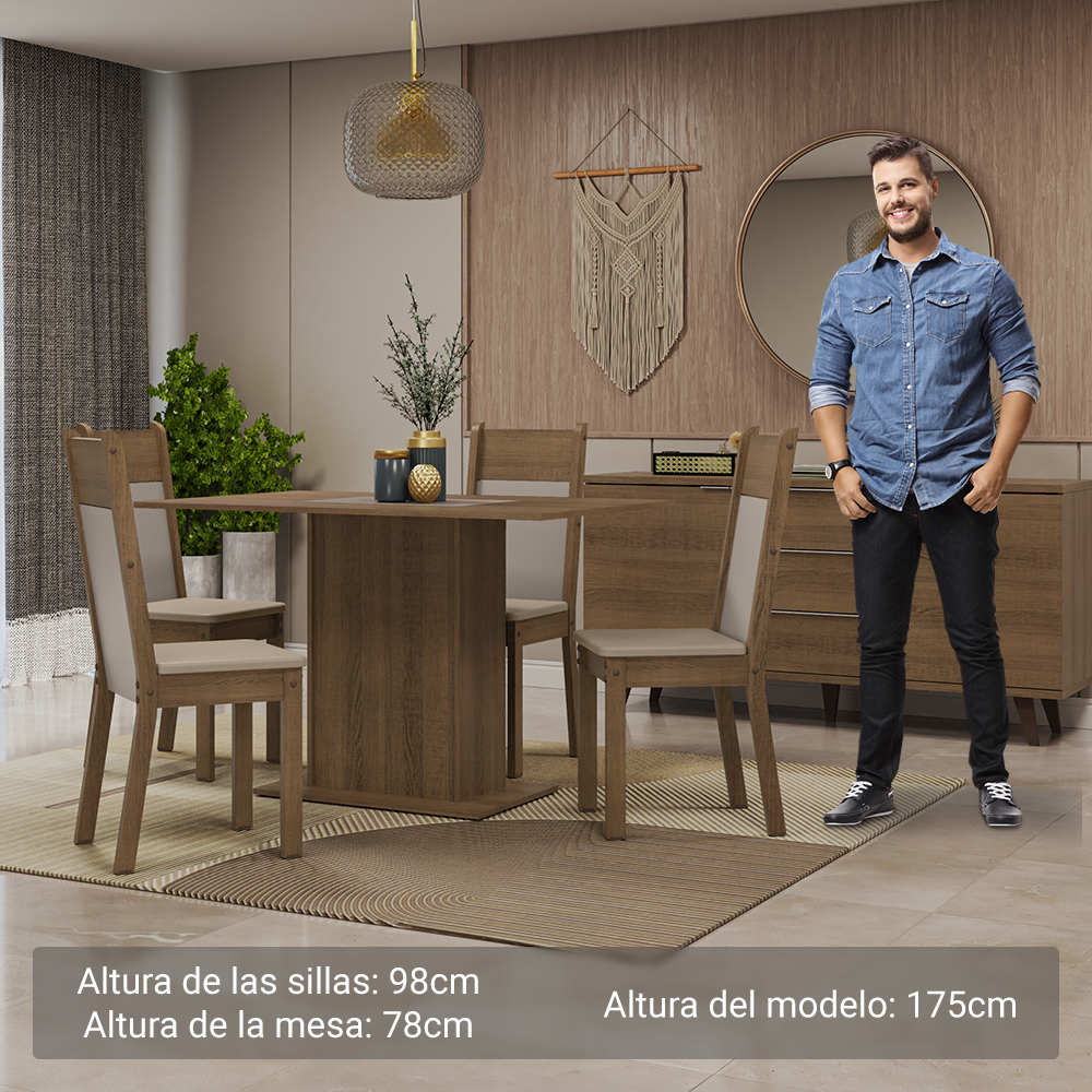 Conjunto de Comedor 4 Sillas Marrón/Crema/Beige Sheila Madesa