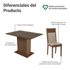 Conjunto de Comedor con Encimera Vidrio 4 Sillas Marrón/Crema/Beige Viena Madesa
