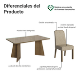 Conjunto de Comedor Encimera de Vidrio 4 Sillas Marrón/Crema/Imperial Braga Madesa