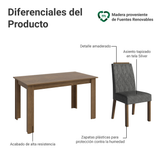 Conjunto de Comedor Encimera de Madera 4 Sillas Marrón/Silver Hera Madesa