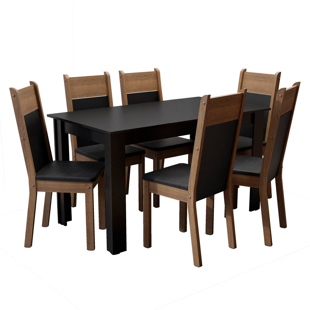 Conjunto de Comedor 6 Sillas Negro/Marrón/Sintético Medelin Madesa