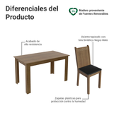 Juego de Comedor Analu Mesa con Encimera de Madera y 6 Sillas Marrón/Negro
