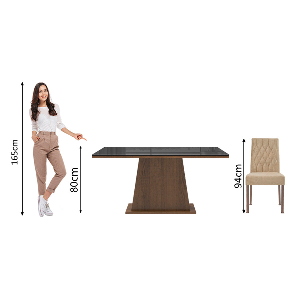 Juego de Comedor Mesa Vidrio 6 Sillas Stéfani - Marrón/Negro/Imperial