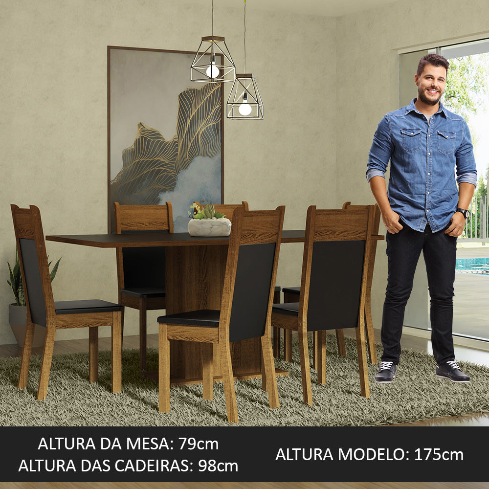 Juego de Comedor Mesa con Encimera de Madera 6 Sillas Negro/Marrón Augusta