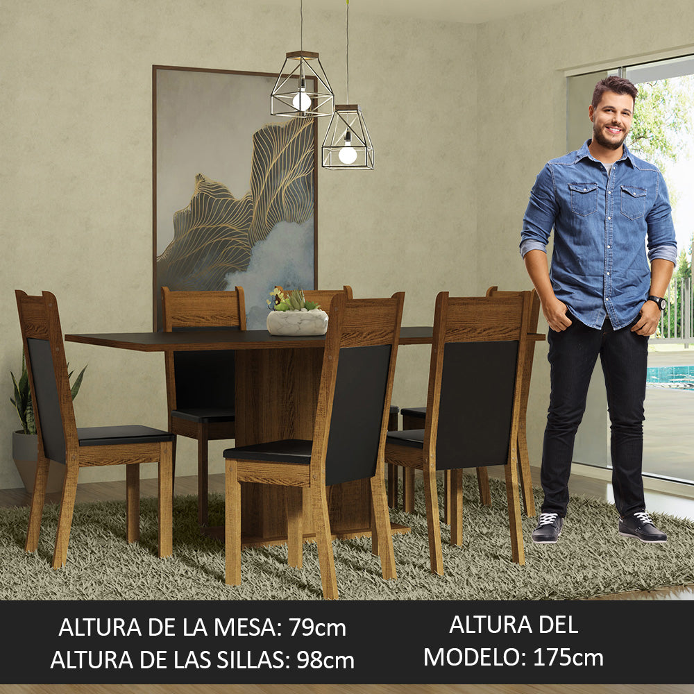 Juego de Comedor Mesa con Encimera de Madera 6 Sillas Negro/Marrón Augusta
