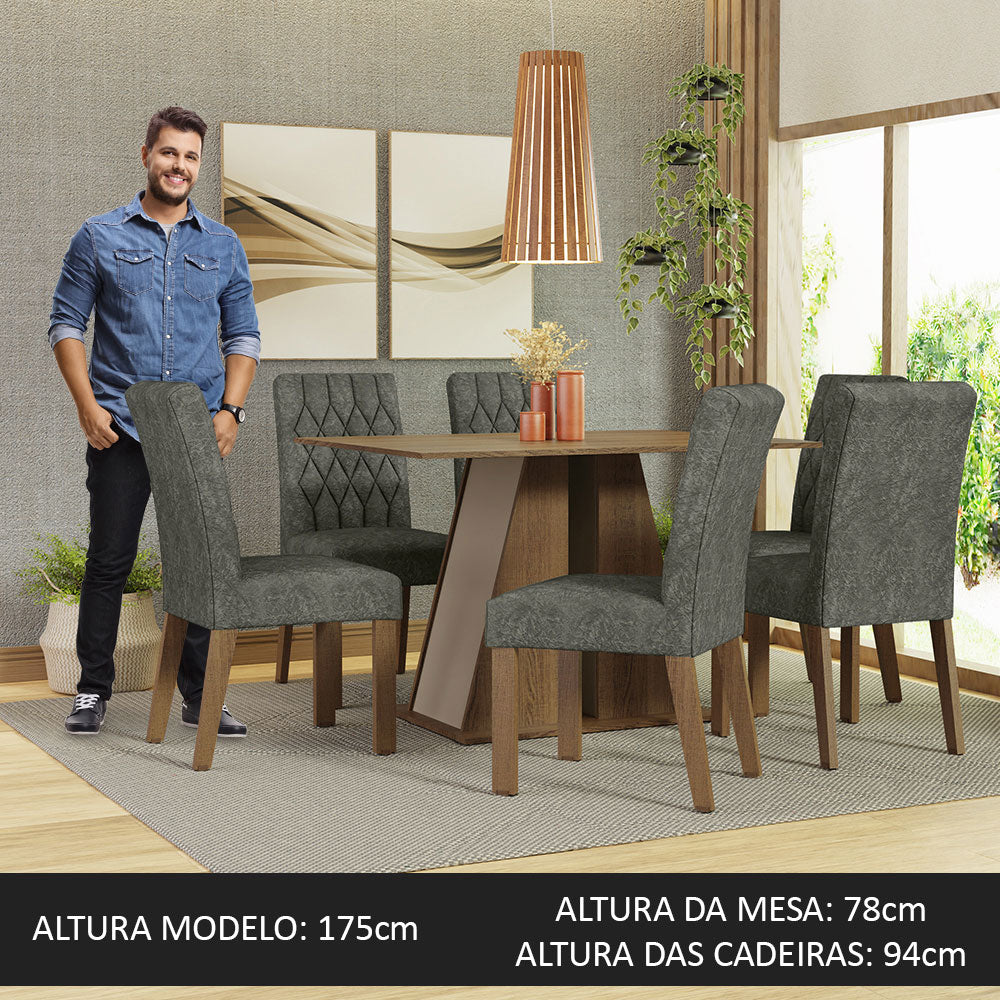 Conjunto de Comedor 6 Sillas Marrón/Crema/Silver Fabiana Madesa