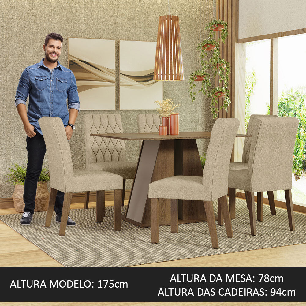 Juego de Comedor Mesa Encimera de Madera 6 Sillas Marrón/Crema/Imperial Fabiana