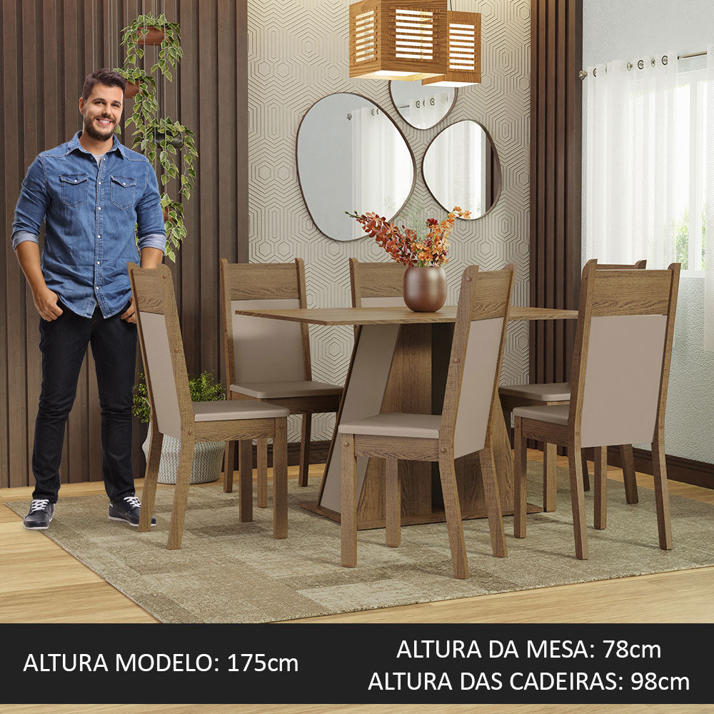 Juego de Comedor Mesa Encimera de Madera 6 Sillas Marrón/Crema/Beige Beverly